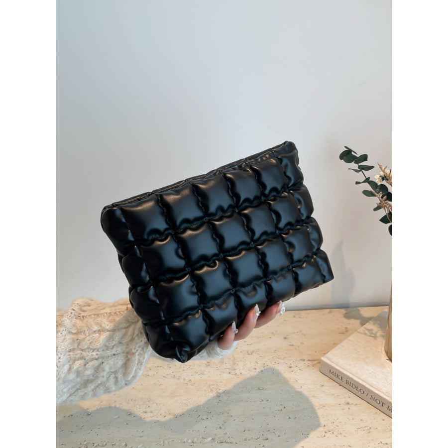 Quilted Plaid Clutch with Zipper Apparel and Accessories