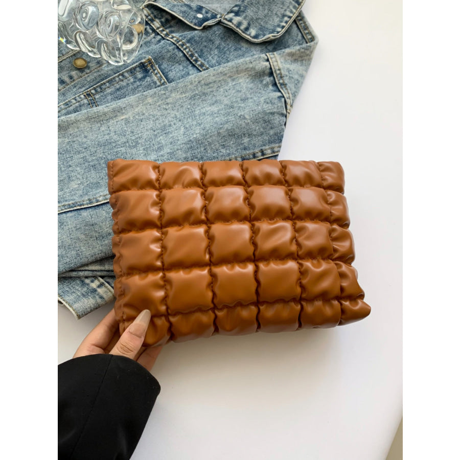 Quilted Plaid Clutch with Zipper Apparel and Accessories