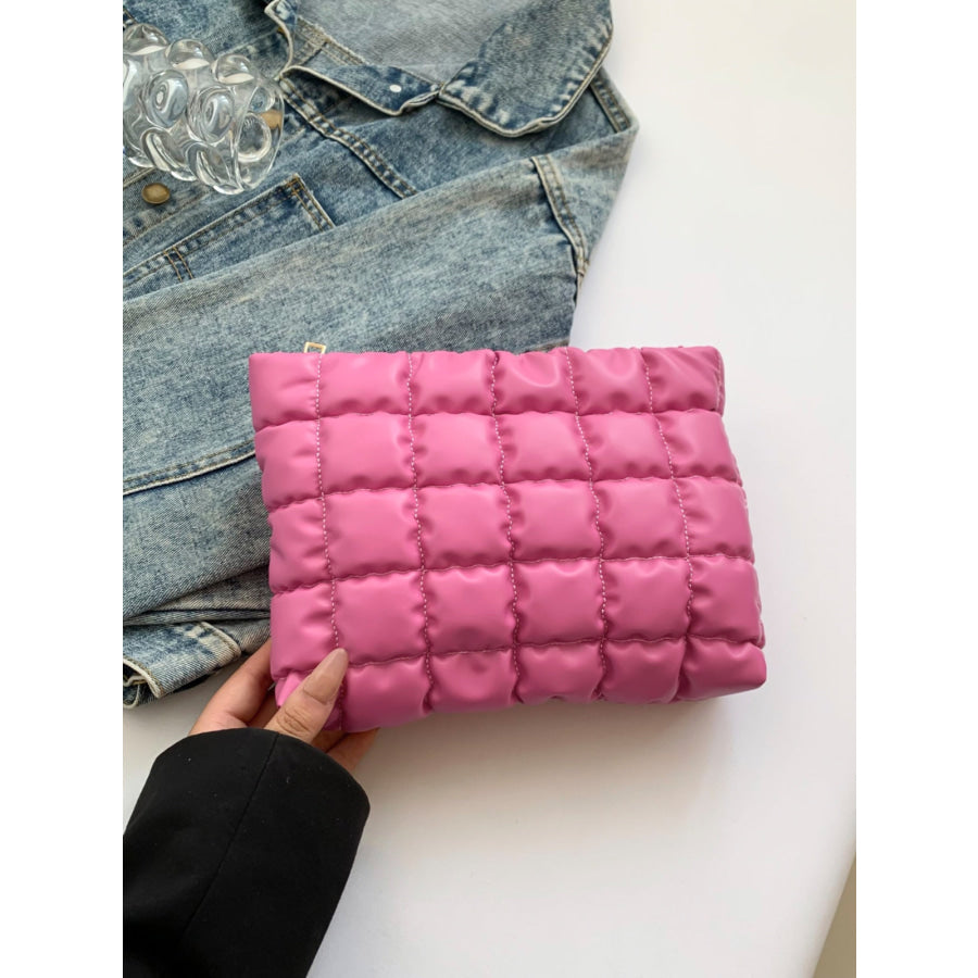 Quilted Plaid Clutch with Zipper Apparel and Accessories