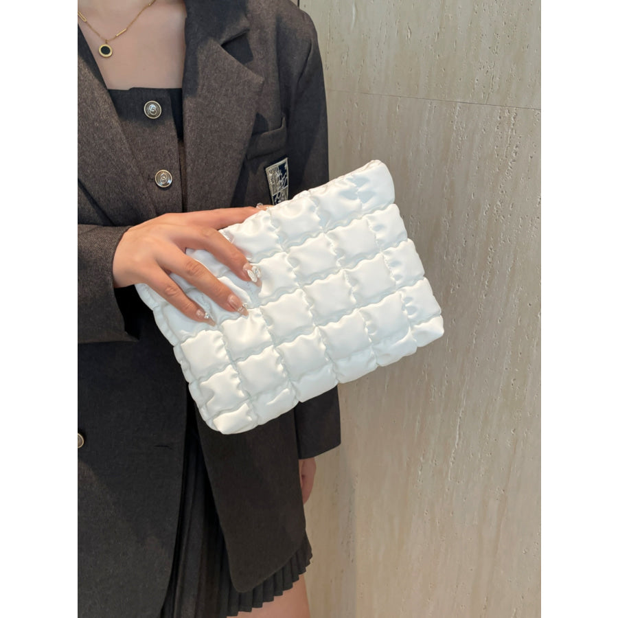 Quilted Plaid Clutch with Zipper Apparel and Accessories