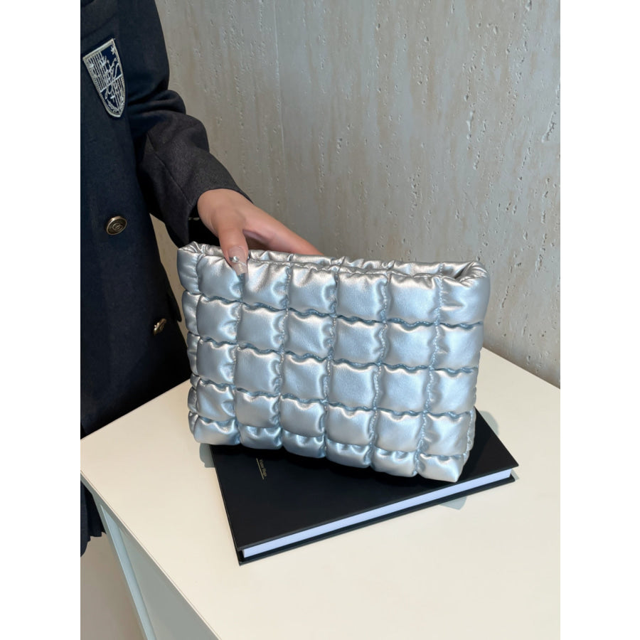 Quilted Plaid Clutch with Zipper Apparel and Accessories