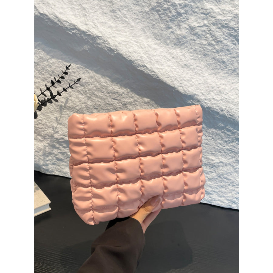 Quilted Plaid Clutch with Zipper Apparel and Accessories