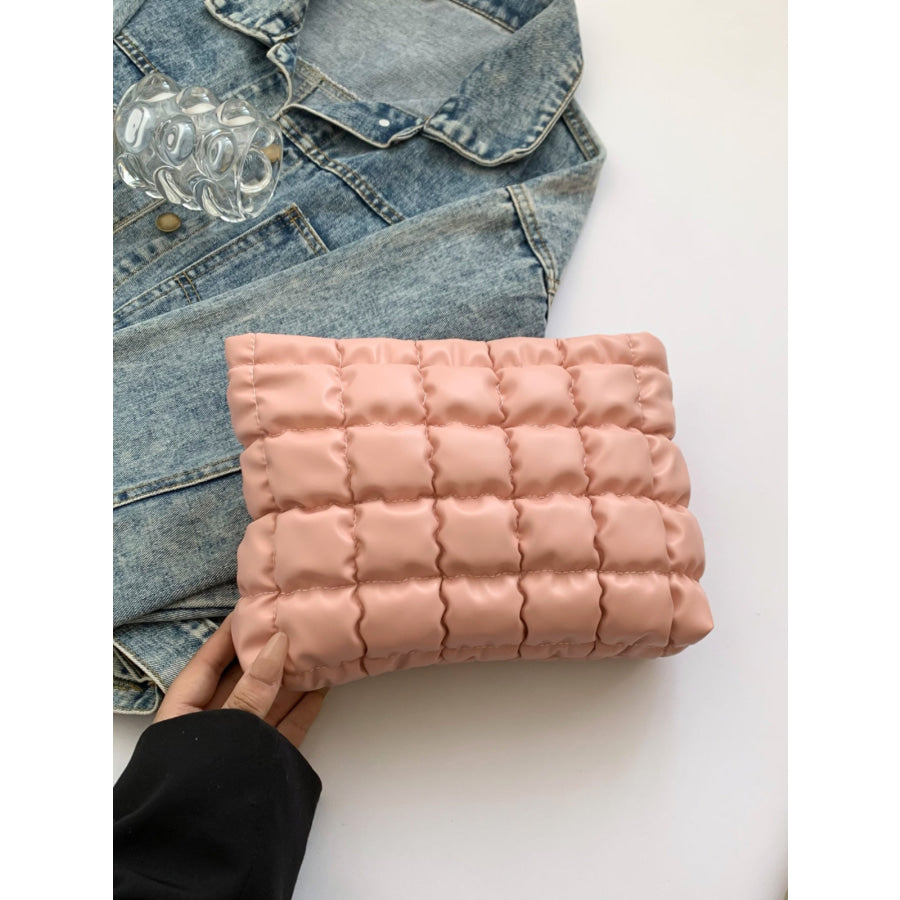 Quilted Plaid Clutch with Zipper Apparel and Accessories