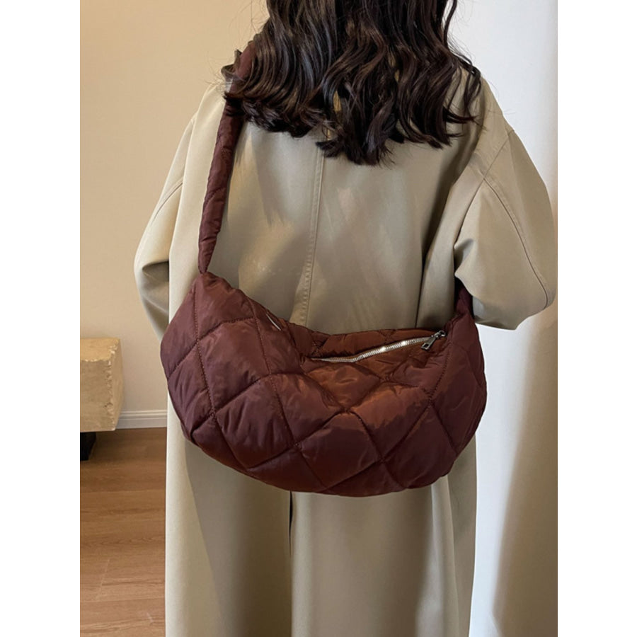 Quilted Polyester Crossbody Bag Brown / One Size Apparel and Accessories