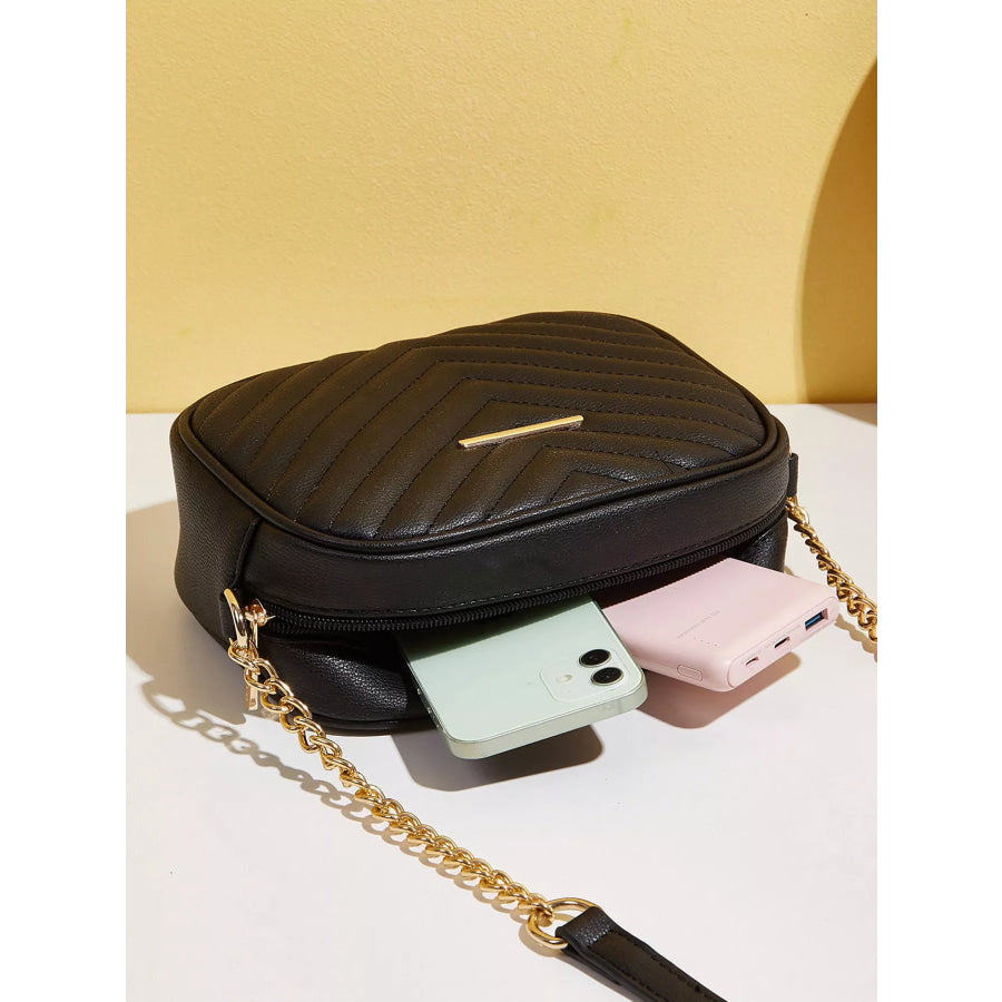 Quilted PU Leather Crossbody Bag with Tassel Apparel and Accessories