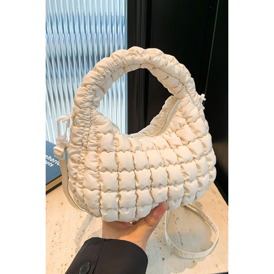 Quilted Puffy Removable Strap Crossbody Bag Ivory / One Size Apparel and Accessories