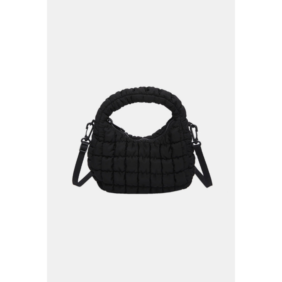 Quilted Puffy Removable Strap Crossbody Bag Black / One Size Apparel and Accessories