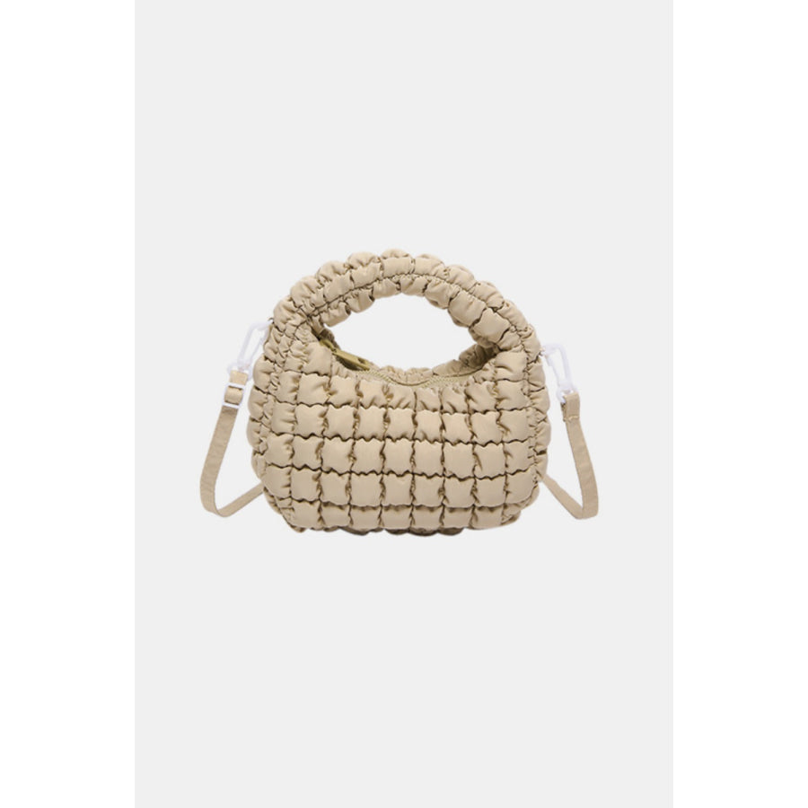 Quilted Puffy Removable Strap Crossbody Bag Khaki / One Size Apparel and Accessories