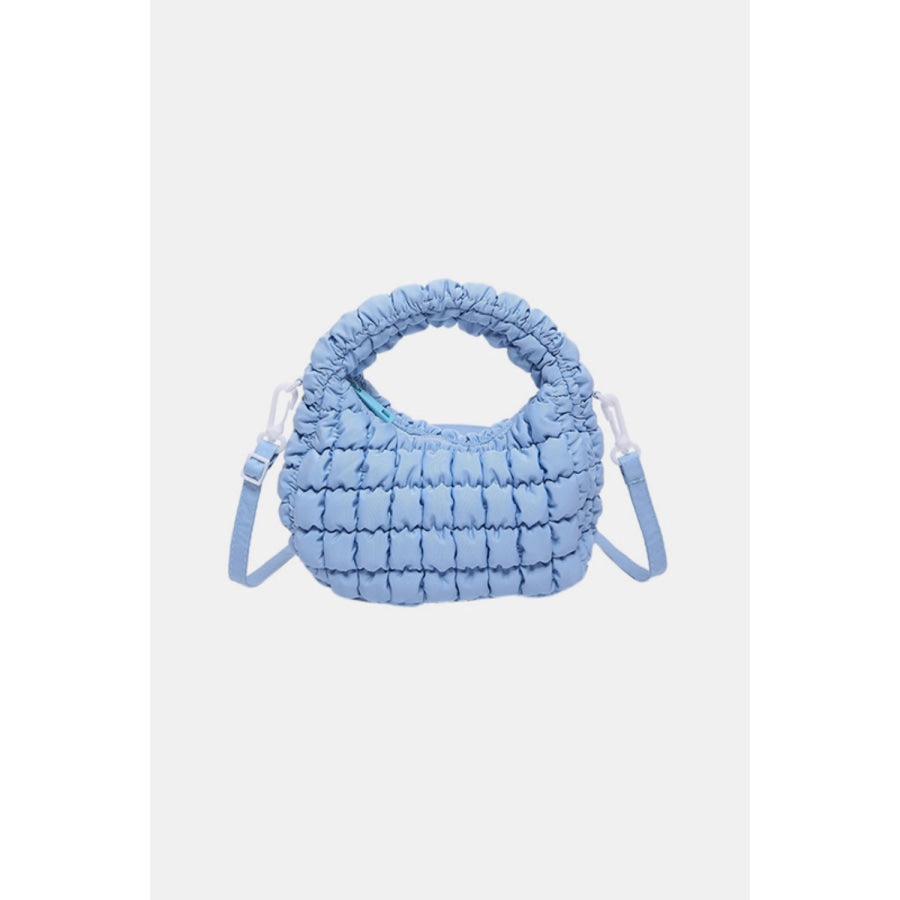 Quilted Puffy Removable Strap Crossbody Bag Pastel Blue / One Size Apparel and Accessories