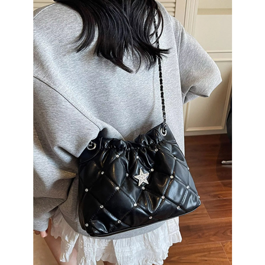 Quilted Rhinestone Star Decor Shoulder Bag Apparel and Accessories