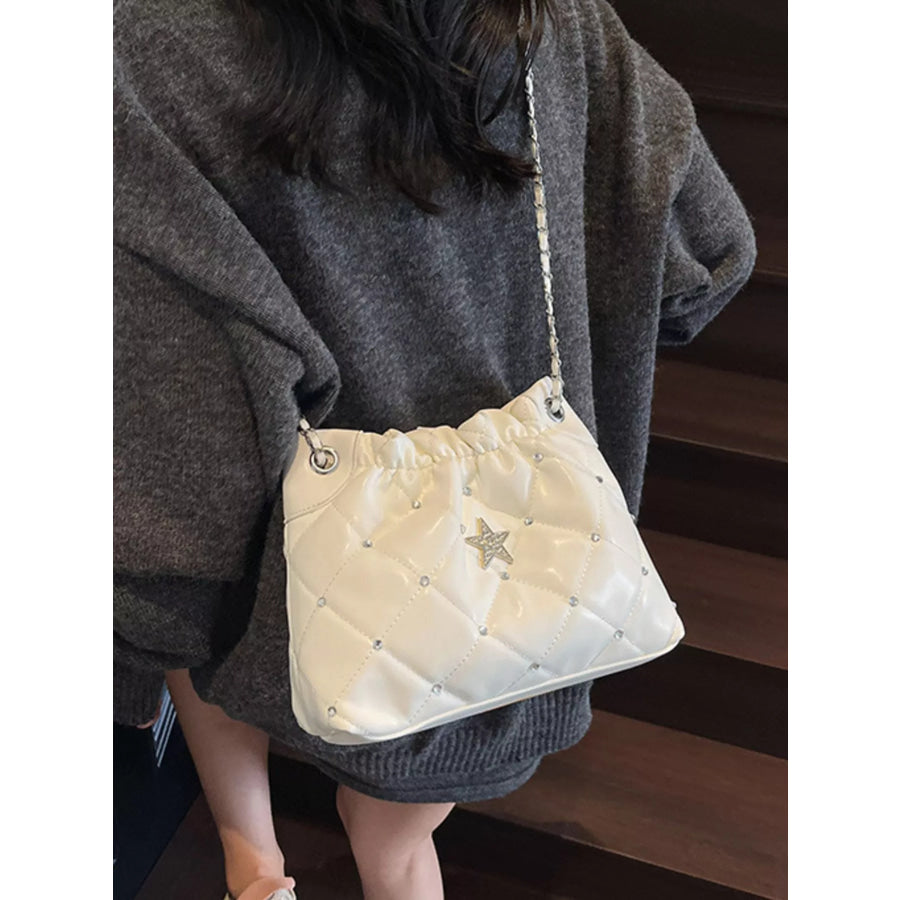 Quilted Rhinestone Star Decor Shoulder Bag Apparel and Accessories