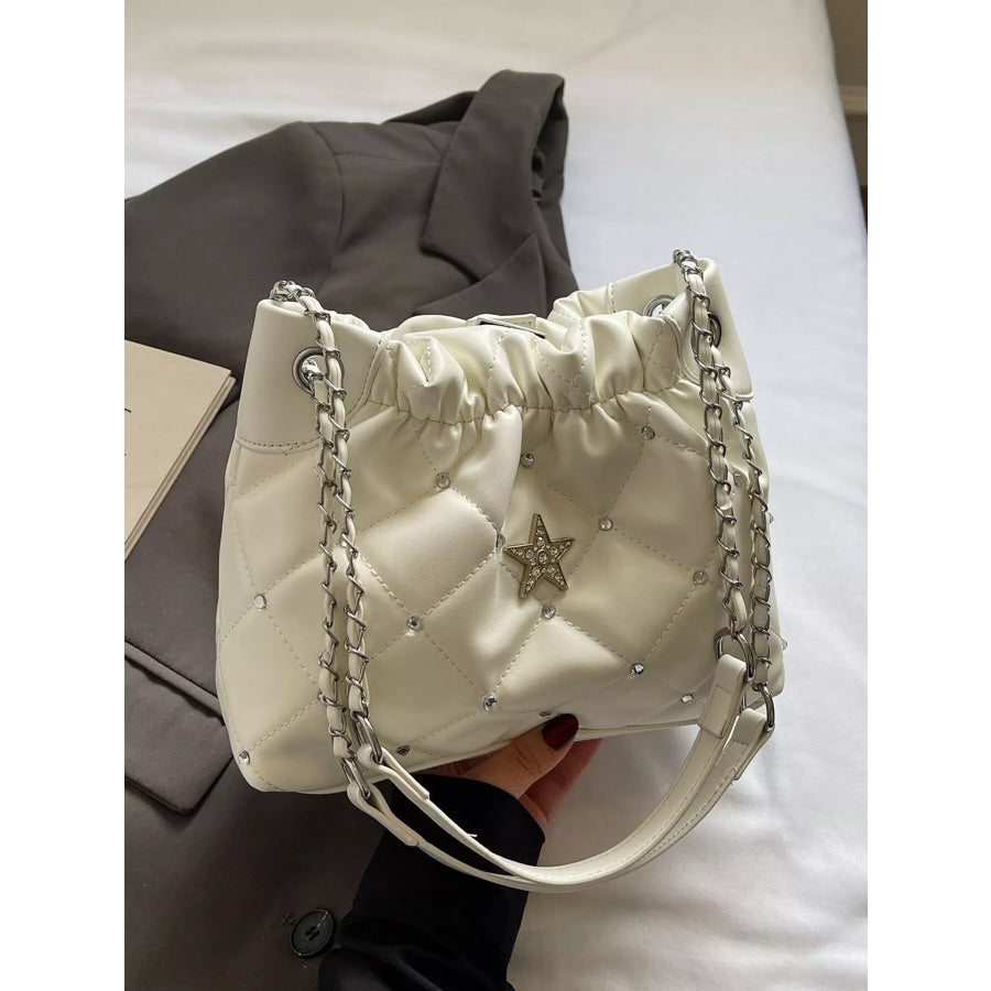 Quilted Rhinestone Star Decor Shoulder Bag Apparel and Accessories