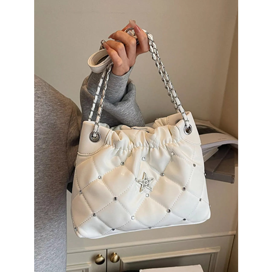 Quilted Rhinestone Star Decor Shoulder Bag Apparel and Accessories