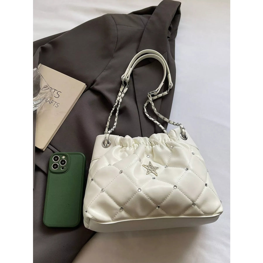 Quilted Rhinestone Star Decor Shoulder Bag White / One Size Apparel and Accessories