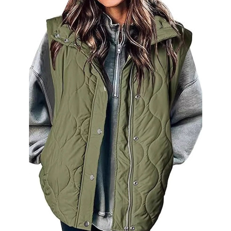 Quilted Snap Button Vest Coat Army Green / S Apparel and Accessories