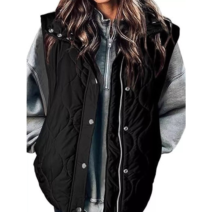 Quilted Snap Button Vest Coat Black / S Apparel and Accessories