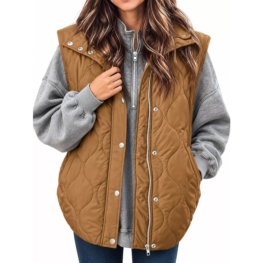 Quilted Snap Button Vest Coat Caramel / S Apparel and Accessories