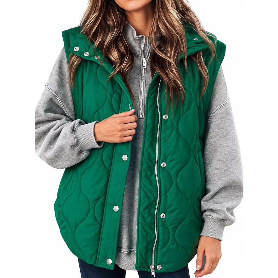 Quilted Snap Button Vest Coat Grass Green / S Apparel and Accessories