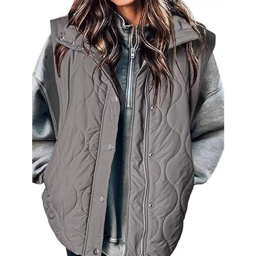 Quilted Snap Button Vest Coat Gray / S Apparel and Accessories