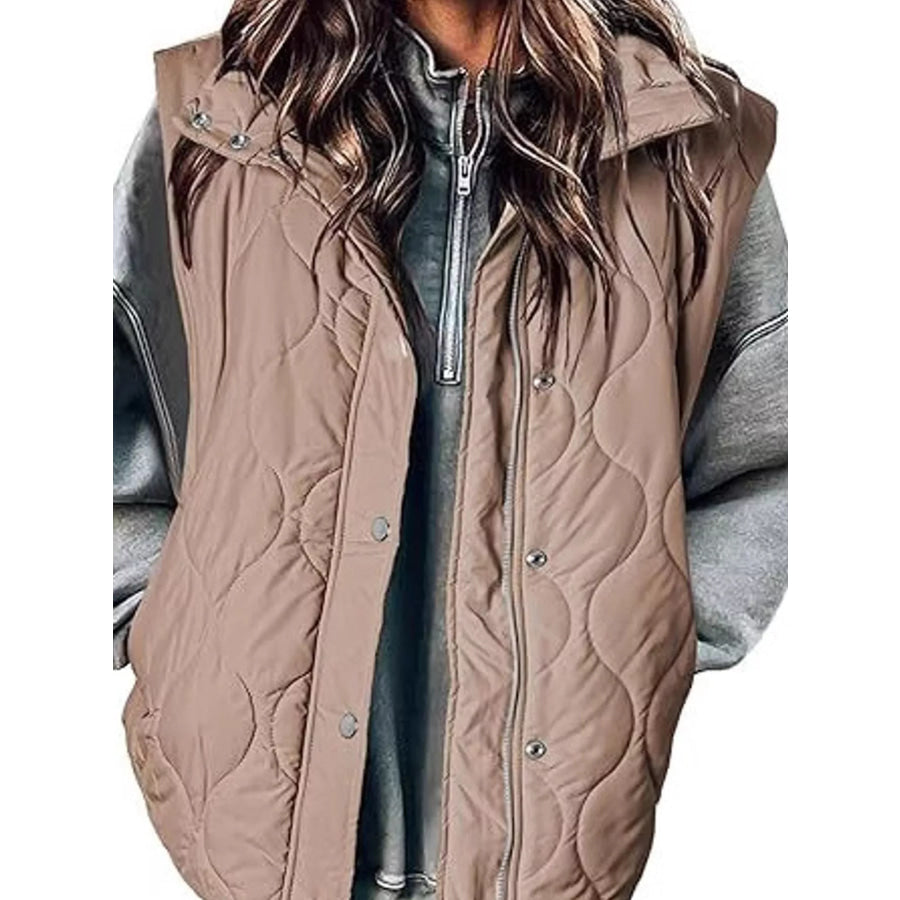 Quilted Snap Button Vest Coat Light Khaki / S Apparel and Accessories