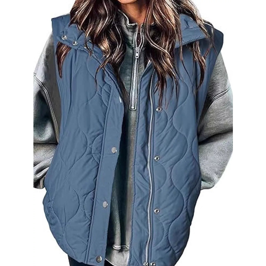 Quilted Snap Button Vest Coat Ocean Blue / S Apparel and Accessories