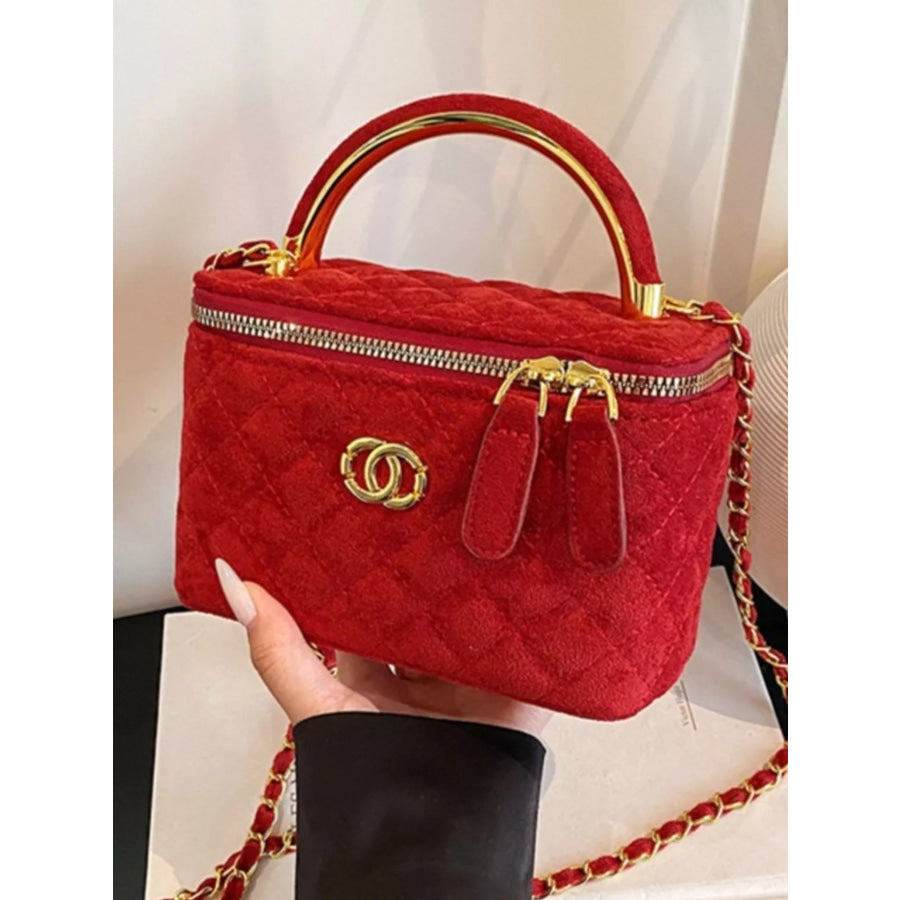 Quilted Top Handle Crossbody Bag Red / onesize Apparel and Accessories