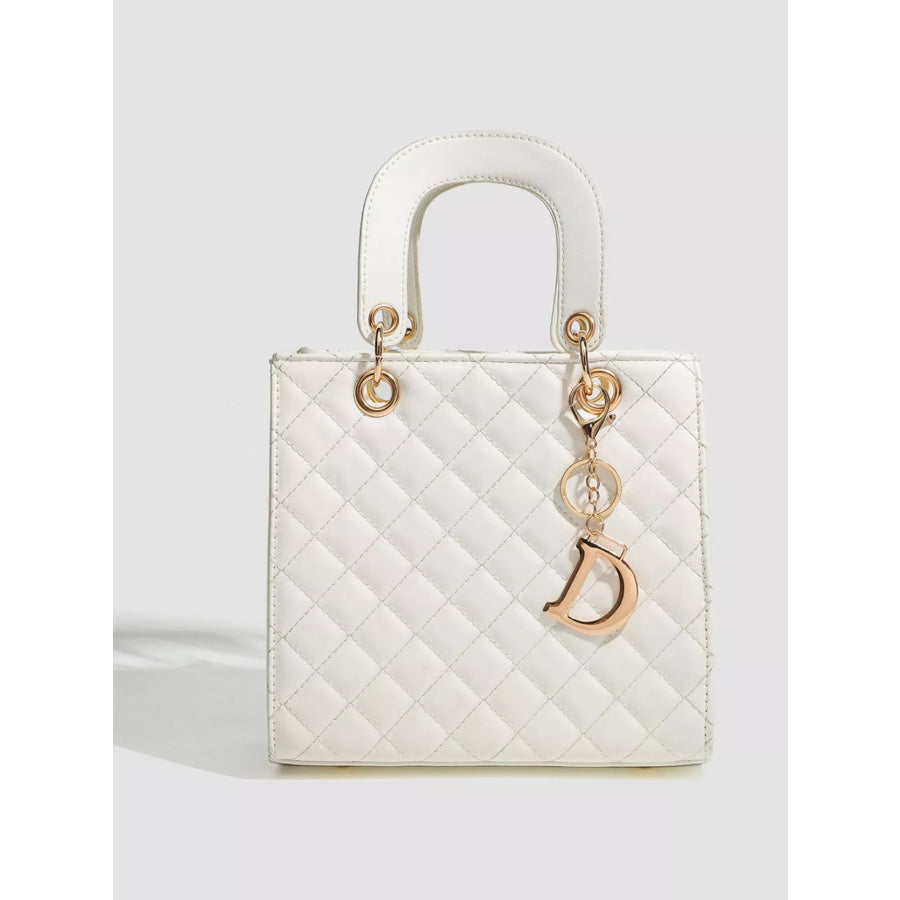 Quilted Top Handle Handbag White / One Size Apparel and Accessories
