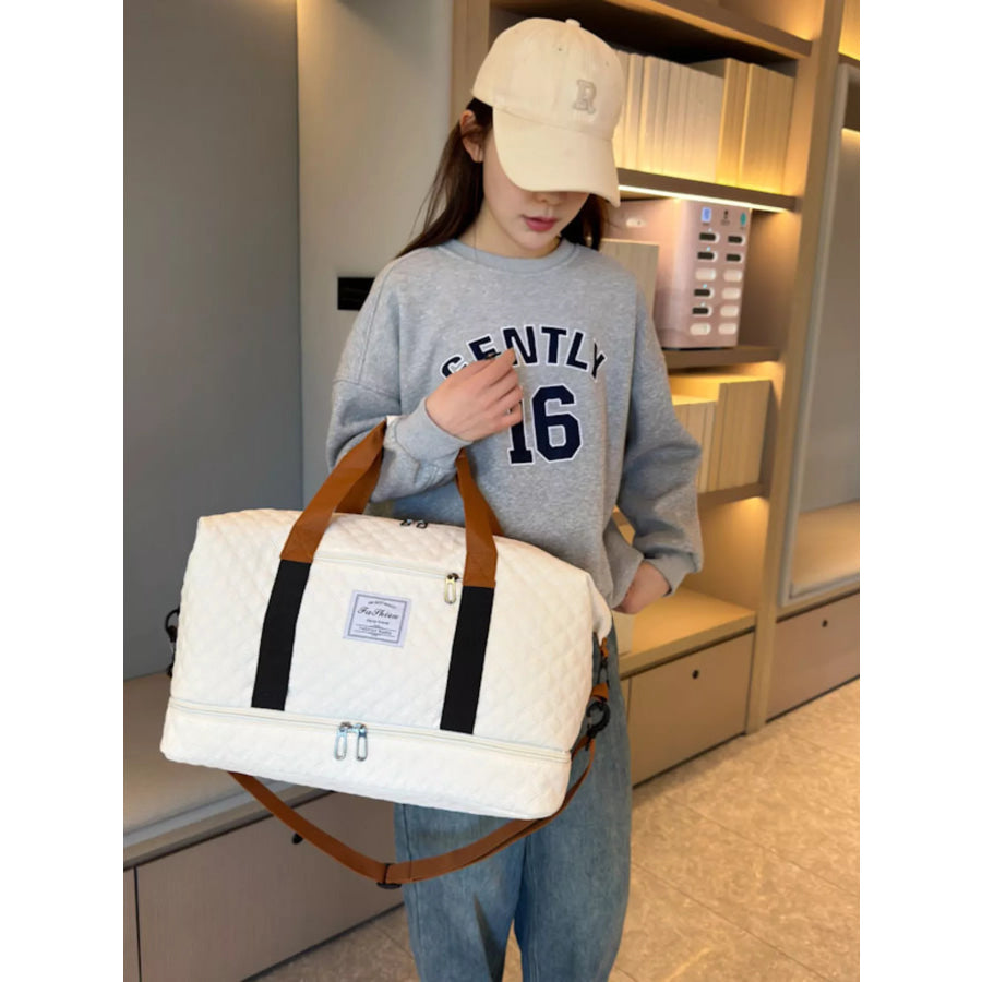 Quilted Travel Duffel Bag Creamy-white / One Size Apparel and Accessories