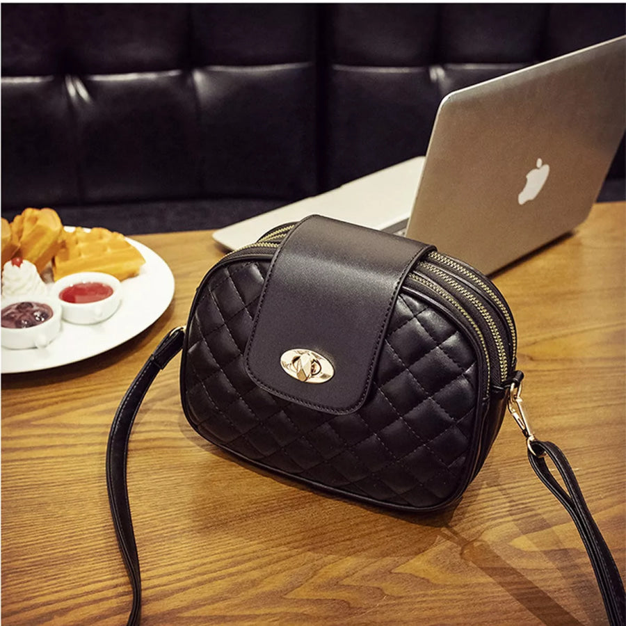 Quilted Turn-Lock Crossbody Bag Black / onesize Apparel and Accessories