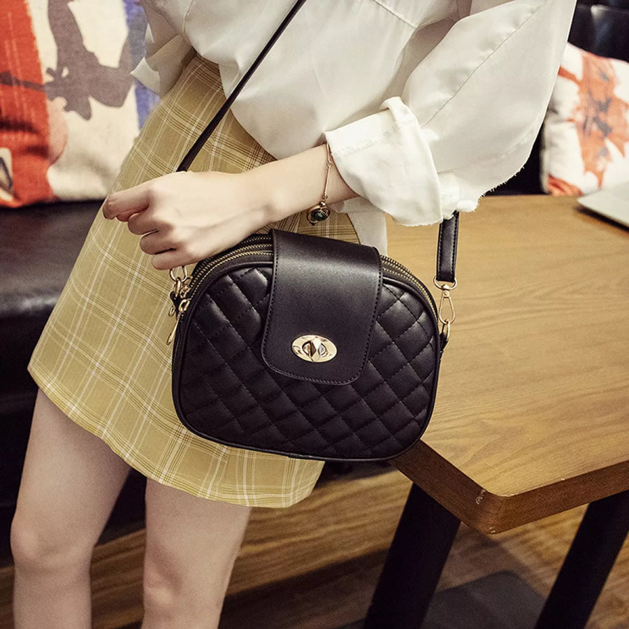 Quilted Turn-Lock Crossbody Bag Black / onesize Apparel and Accessories