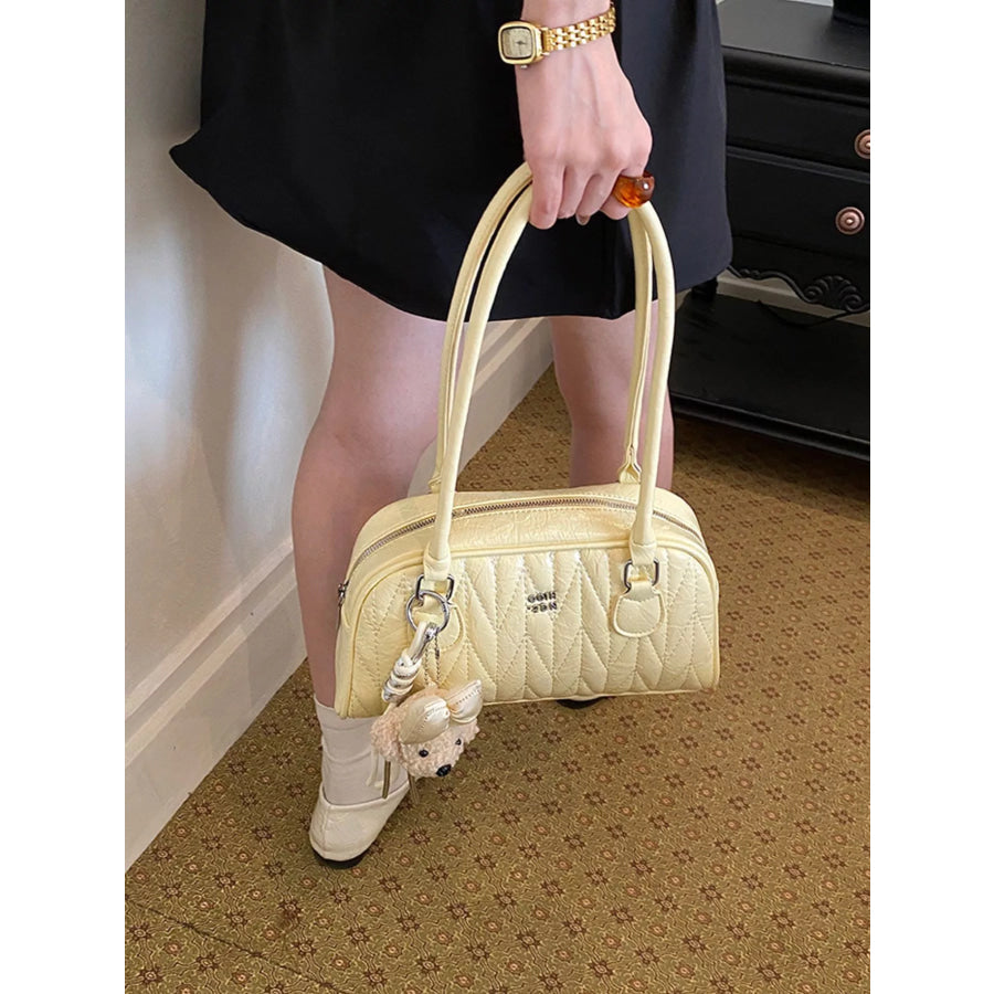 Quilted Zip Shoulder Bag Yellow / One Size Apparel and Accessories
