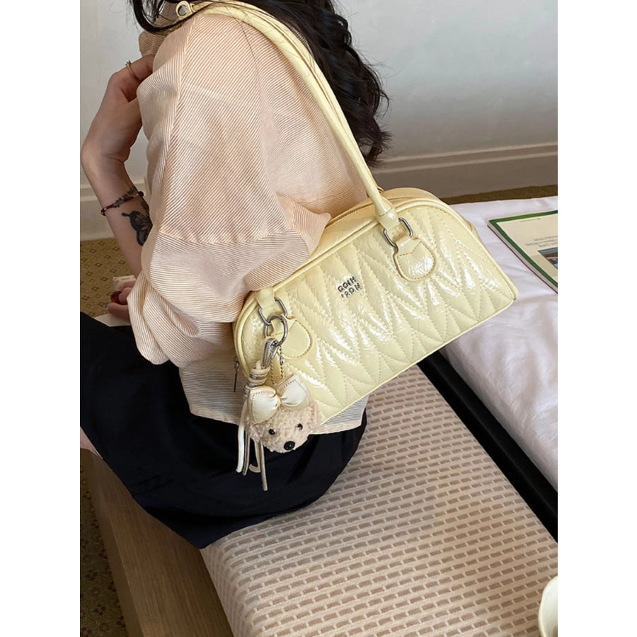 Quilted Zip Shoulder Bag Yellow / One Size Apparel and Accessories