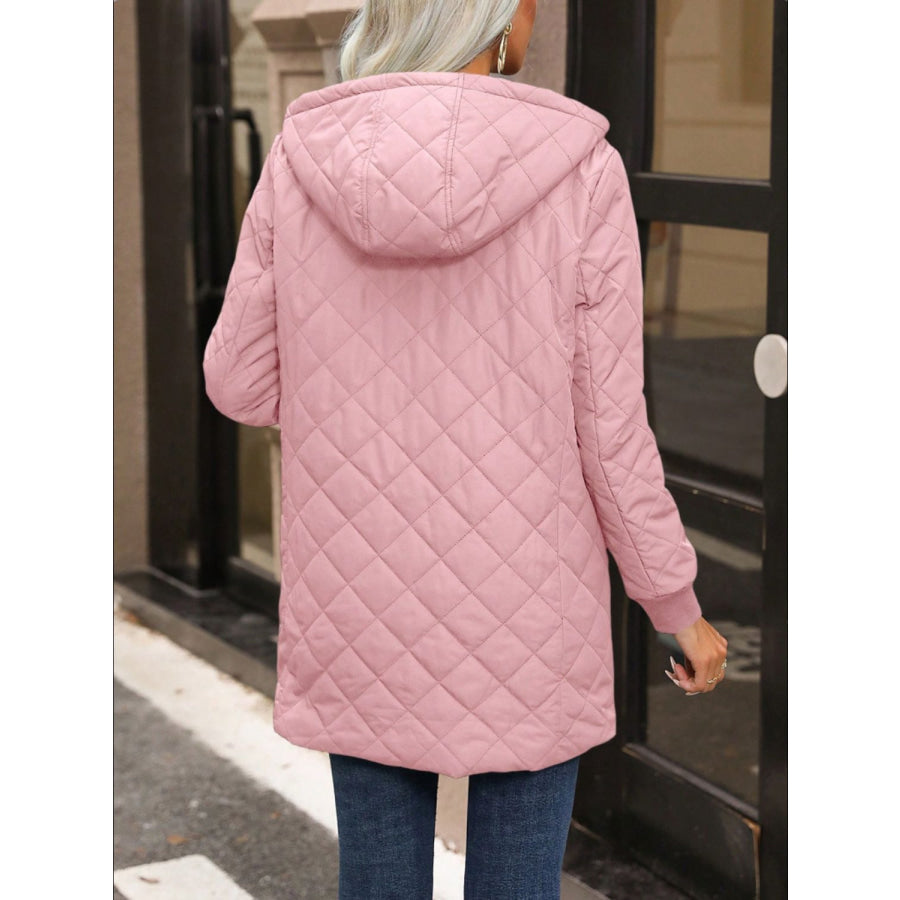 Quilted Zip Up Hooded Jacket with Pockets Dusty Pink / XXS Apparel and Accessories