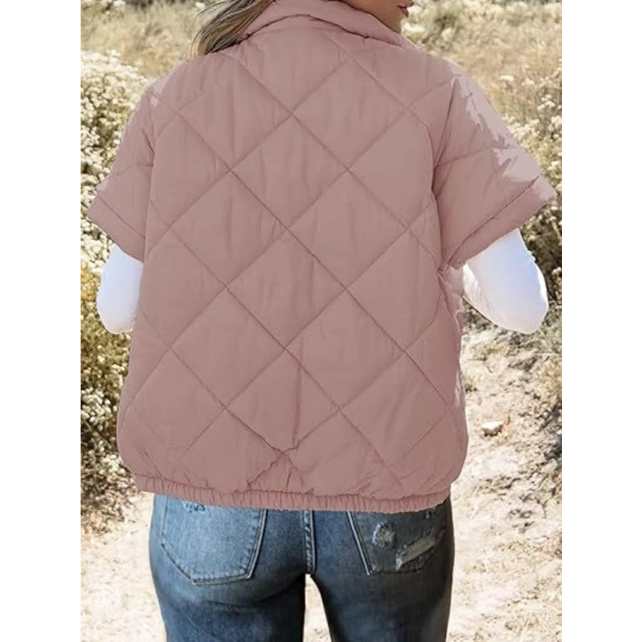 Quilted Zip Up Short Sleeve Winter Coat Apparel and Accessories