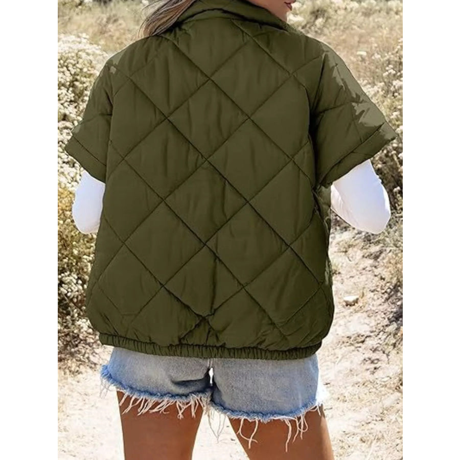 Quilted Zip Up Short Sleeve Winter Coat Apparel and Accessories