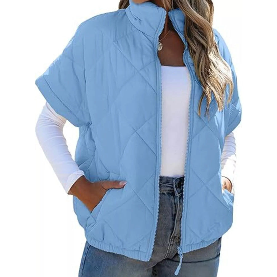 Quilted Zip Up Short Sleeve Winter Coat Apparel and Accessories