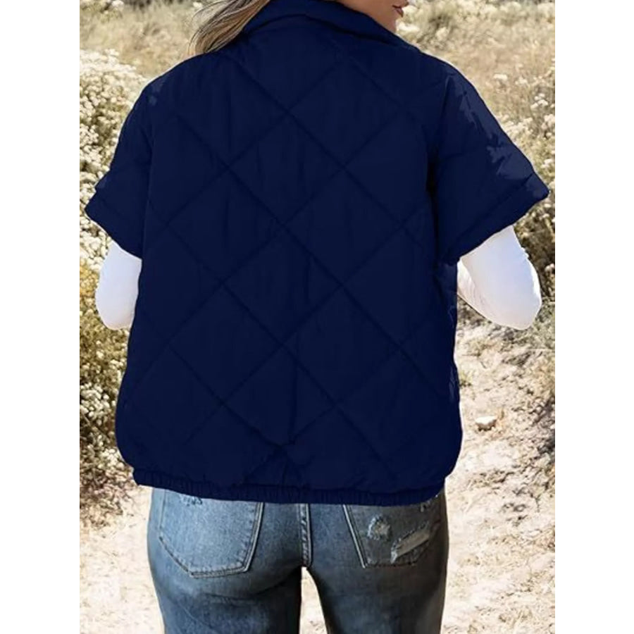 Quilted Zip Up Short Sleeve Winter Coat Apparel and Accessories
