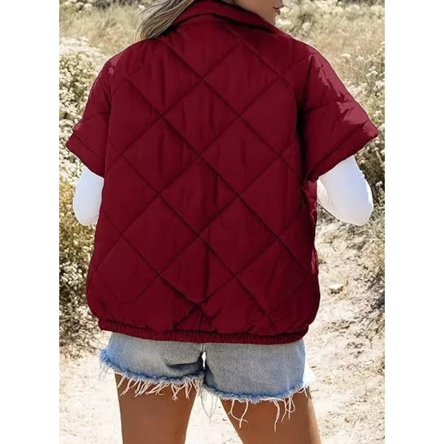 Quilted Zip Up Short Sleeve Winter Coat Apparel and Accessories