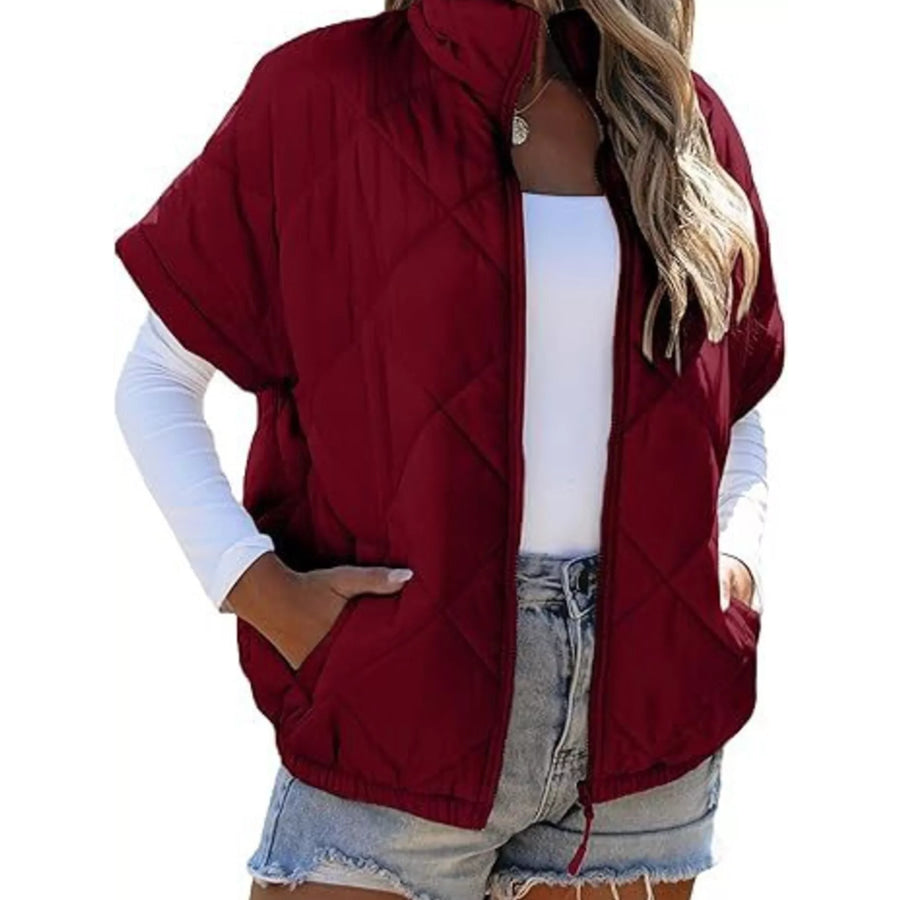 Quilted Zip Up Short Sleeve Winter Coat Apparel and Accessories