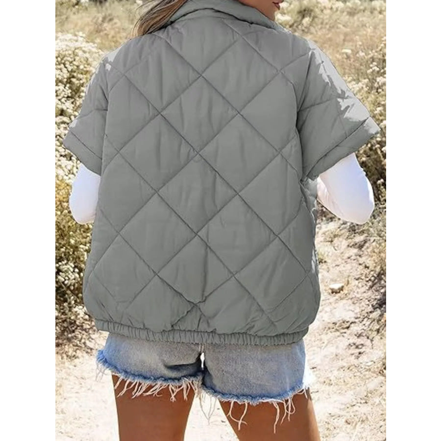 Quilted Zip Up Short Sleeve Winter Coat Apparel and Accessories