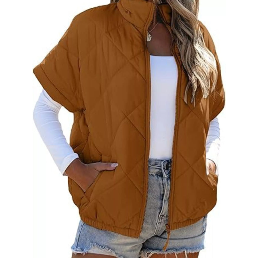 Quilted Zip Up Short Sleeve Winter Coat Apparel and Accessories