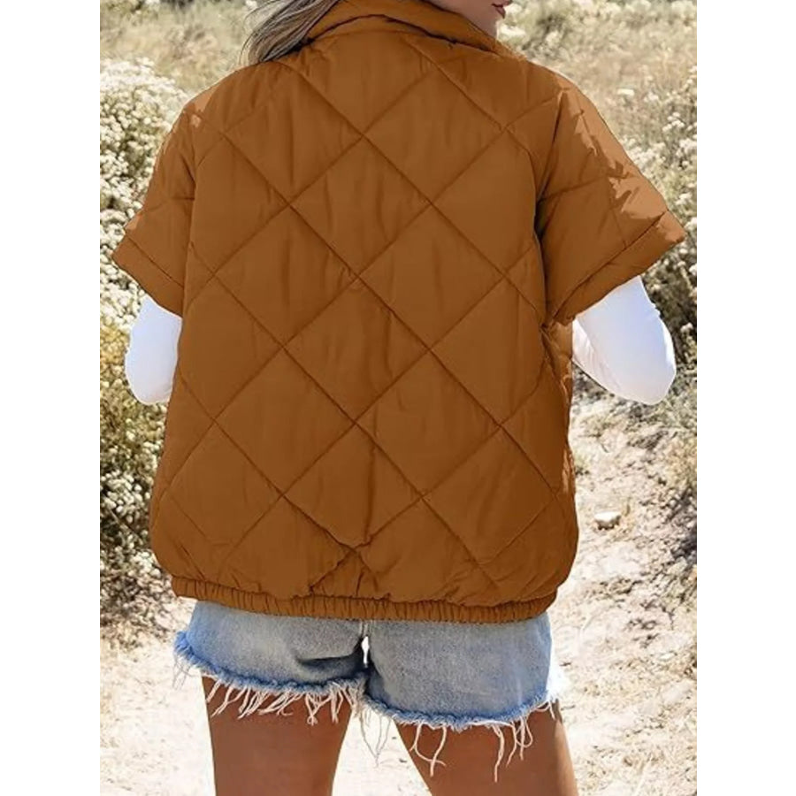 Quilted Zip Up Short Sleeve Winter Coat Apparel and Accessories