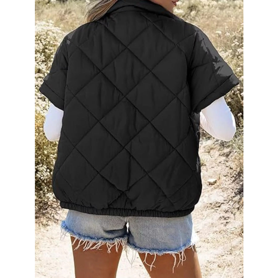 Quilted Zip Up Short Sleeve Winter Coat Apparel and Accessories