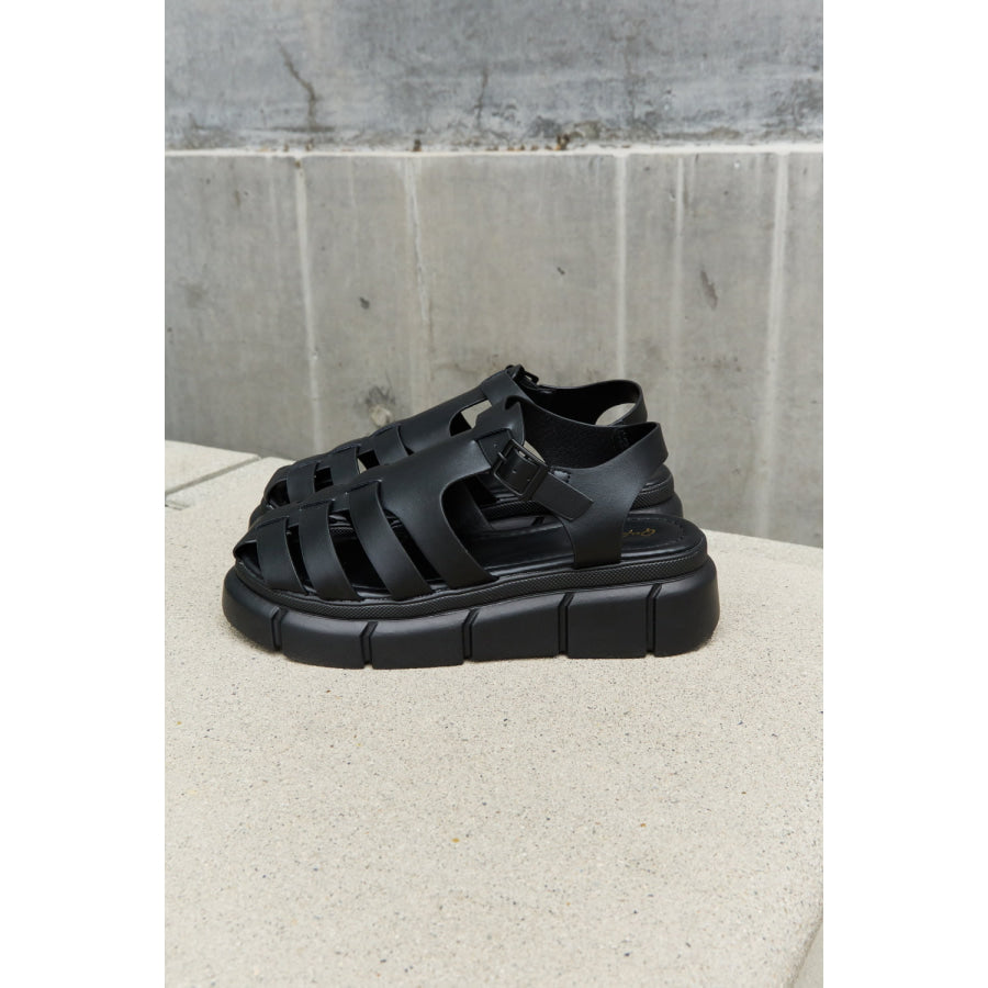 Qupid Platform Cage Stap Sandal in Black footwear