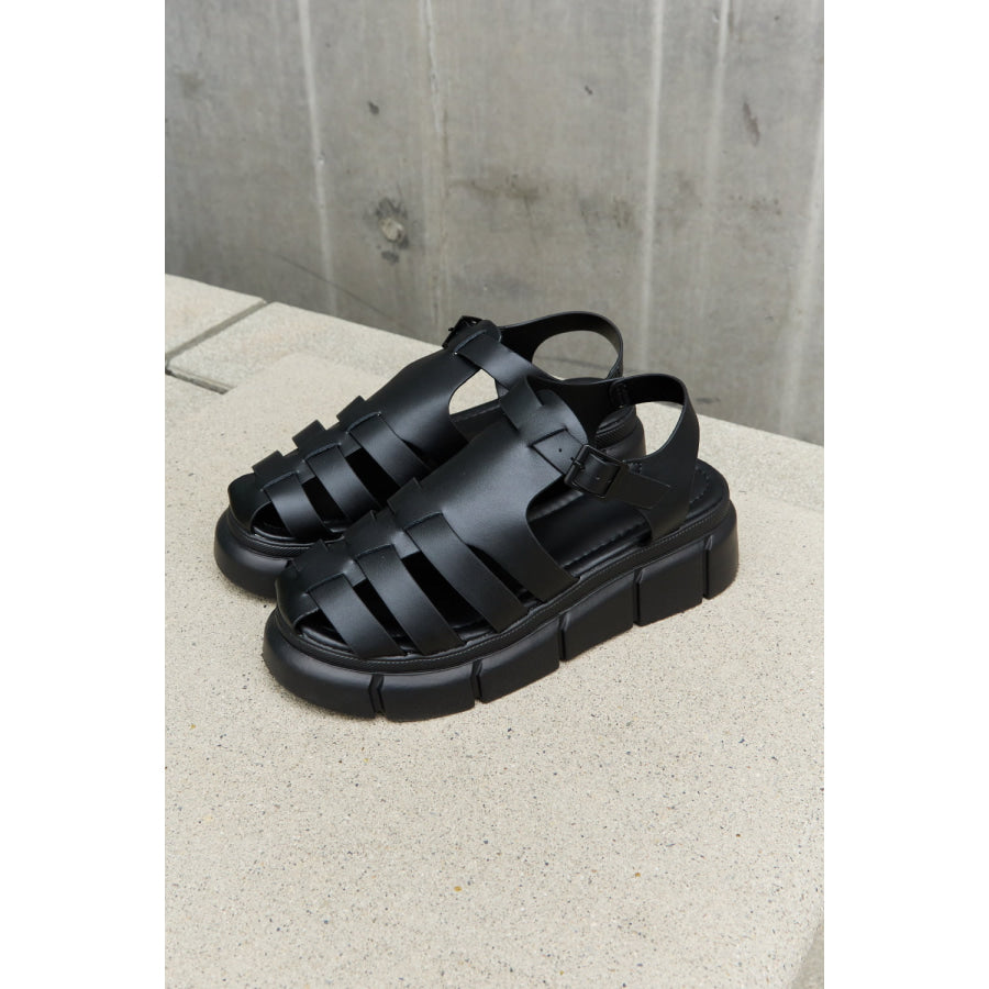 Qupid Platform Cage Stap Sandal in Black footwear