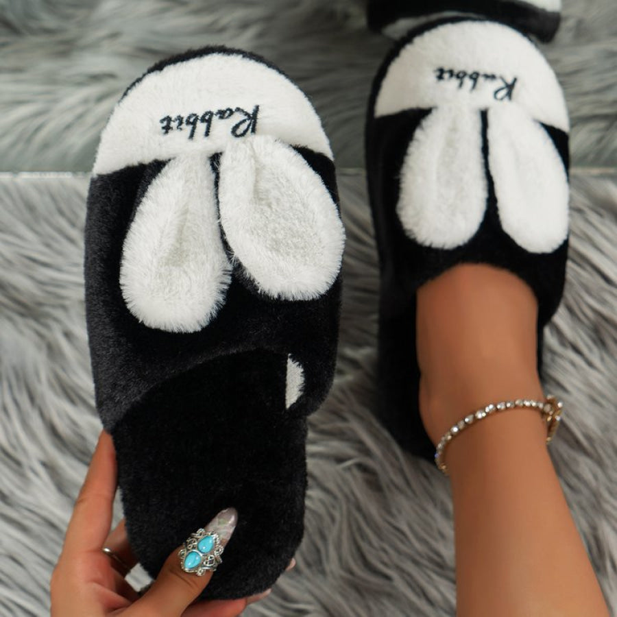 Rabbit Ears Round Toe Slippers Black / 36(US5) Apparel and Accessories