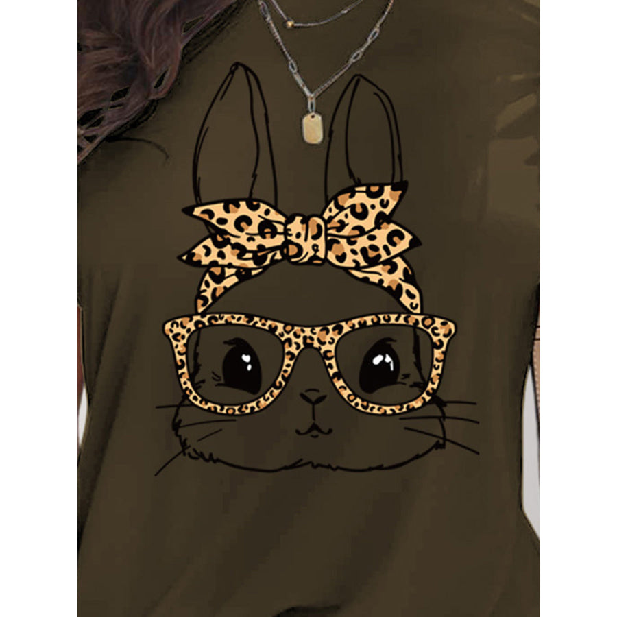 Rabbit Graphic Round Neck Short Sleeve T - Shirt Apparel and Accessories