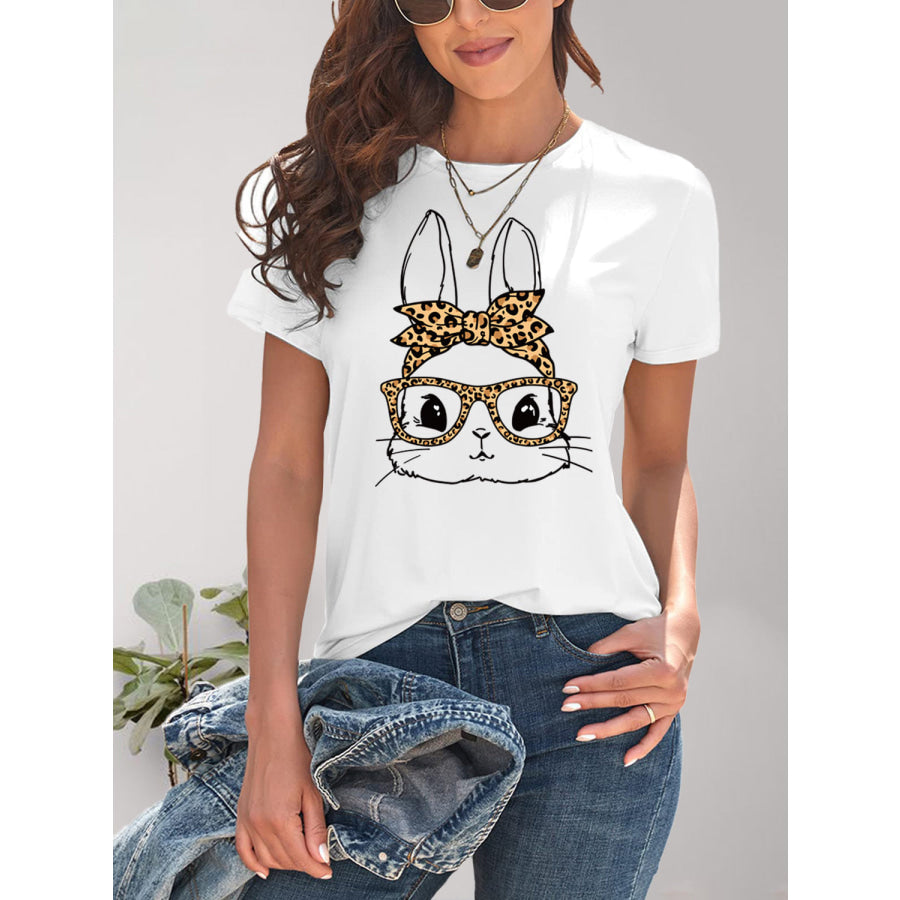 Rabbit Graphic Round Neck Short Sleeve T - Shirt Apparel and Accessories