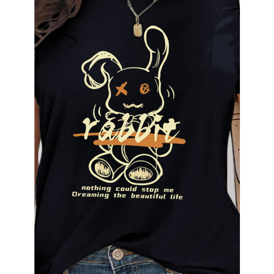 Rabbit Graphic Round Neck Short Sleeve T - Shirt Apparel and Accessories