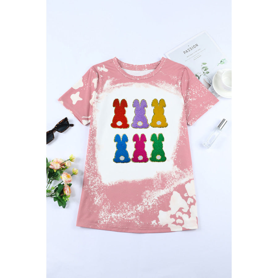 Rabbit Round Neck Short Sleeve T-Shirt Apparel and Accessories